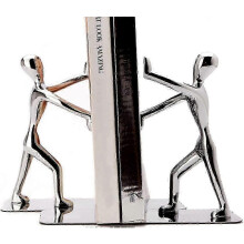 Zilverkleurige roestvrijstalen boekensteunen voor zware boeken, kantoor- en bibliotheekdecoratie.