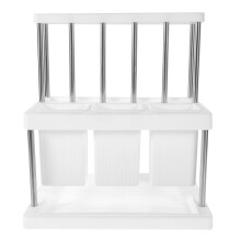 Porte-cuillères multifonctionnel de comptoir de cuisine pour une organisation optimale des couverts, en acier inoxydable et polypropylène blanc.