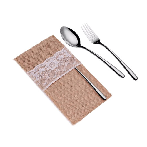 Leinen-Geschirrtaschen, Jute-Besteckhalter, 8 Stück 2