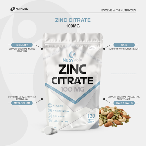 NutriVolv Zinc Citrate 100mg Tablets 120 Pack 1