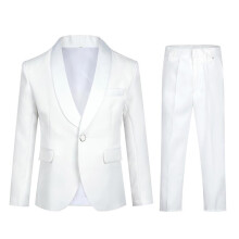 (M, White) Boys Pure Color Elegant Two-piece Suit, Single-breasted One-button Blazer And Pants