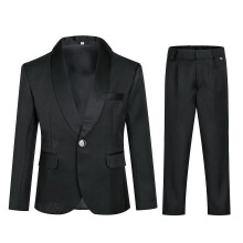 (XL, Black) Boys Pure Color Elegant Two-piece Suit, Single-breasted One-button Blazer And Pants