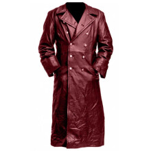 (XXL, wine red) Men Classic Officer Ww2 Military Unicompatible withm Black Leather Trench Coat