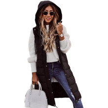 (S, Black) Asksa Women"s Down Vest Winter Long Warm Jacket With Hood Quilted Coat