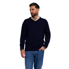 JACK PYKE Ashcombe 100% Lambswool V-Neck Jumper Pullover Navy Large