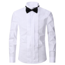 (L, White) Dress Shirt Male Tuxedo Collar Groomsman"s Dress Groom Wedding Shirt Male