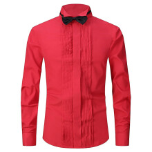 (L, Red) Dress Shirt Male Tuxedo Collar Groomsman"s Dress Groom Wedding Shirt Male