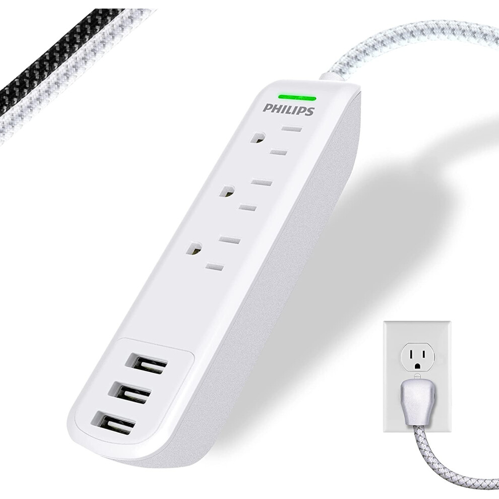 Surge Protector Power Strip With 3 Usb Ports 6 Ft Braided 917087636575