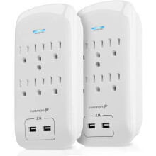 Listwa przeciwprzepięciowa 6 gniazd 1200J (2 sztuki) z ładowarką z dwoma portami USB 3,1 A, przedłużacz gniazd wielogniazdkowych 1875 W,