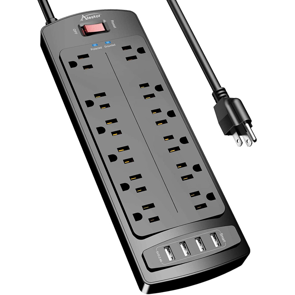 Power Strip Surge Protector 12 Outlets 4 Usb 6Ft 1875W 917087635691