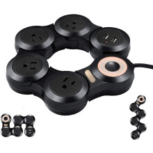 Flexible Power Strip Surge Protector 4 Outlets 2 USB Black