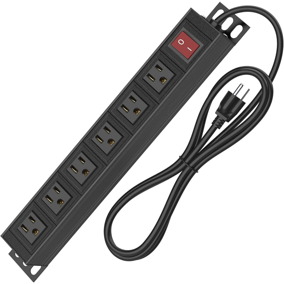 Wall Mount Power Strip Metal 6 Outlet Surge Protector 917087635752
