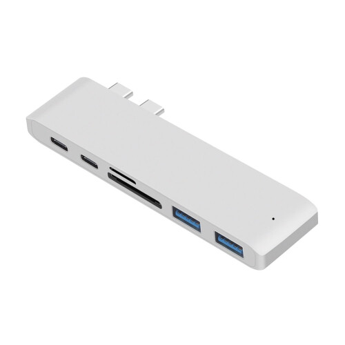jixopn Διπλός Type-C Hub2Ports USB3.0TF Προσαρμογέας ανάγνωσης καρτών για MacBook (Ασημί)