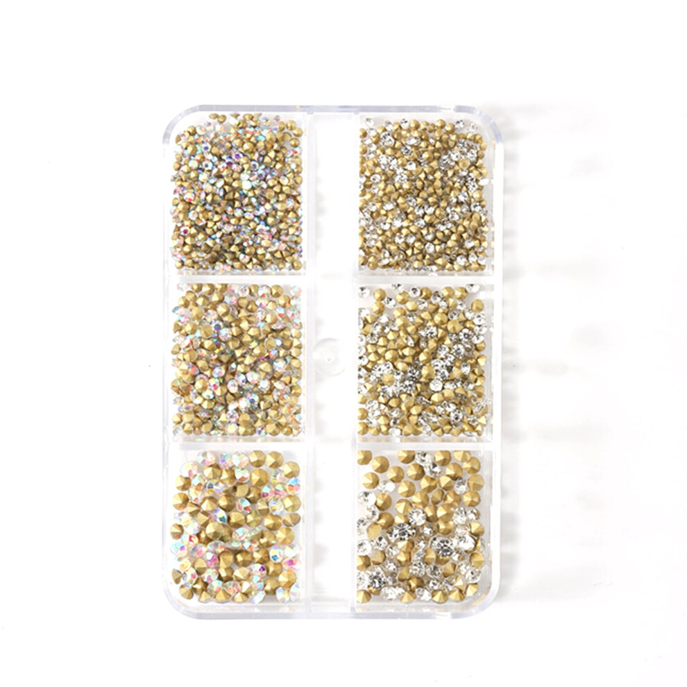 Hesroicy Nail Rhinestones Waterproof Detachable 6-Grid Box