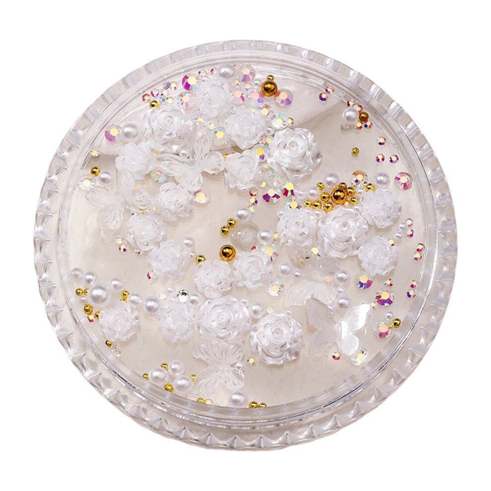 Camellia Nail Art Ornaments with Faux Pearls, 1 Box
