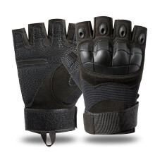 (L, Black-Fingerless) Military Tactical Hard Knuckle Gloves Full FingerFingerless Army Combat Hunting