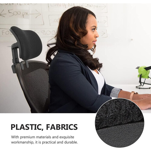 (Black and white) Office Chair Headrest Attachment Universal Head Support Cushion Upholstered Adjustable Height Angle