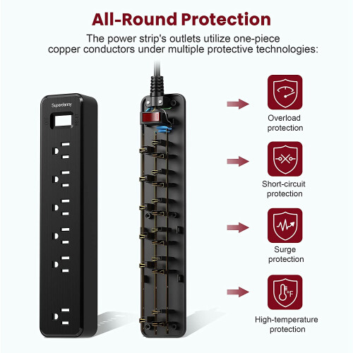 Surge Protector Power Strip 6 Outlets 4.5 Ft 900 Joules 2