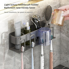 (2 Slots, Gold) Toothbrush Holder Wall Mounted, Bathroom Organizer compatible with Toothbrush/toothpaste/cups