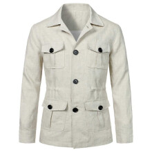(XL, white) Mens Coats Safari Jacket Linen British Retro Gentry Suit Pockets Outerwear Fashion Solid Color Male Tops