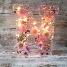 (N) Pressed Flower Resin Letters With Led Light ,floral Resin Night Light 26 Letter Selectiondemon