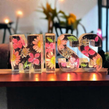 (I) Pressed Flower Resin Letters With Led Light ,floral Resin Night Light 26 Letter Selectiondemon