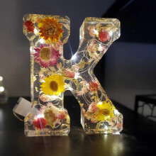 (K) Pressed Flower Resin Letters With Led Light ,floral Resin Night Light 26 Letter Selectiondemon