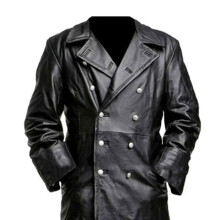 (XL, Black) Men Classic Officer Ww2 Military Unicompatible withm Black Leather Trench Coat