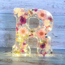 (R) Pressed Flower Resin Letters With Led Light ,floral Resin Night Light 26 Letter Selectiondemon