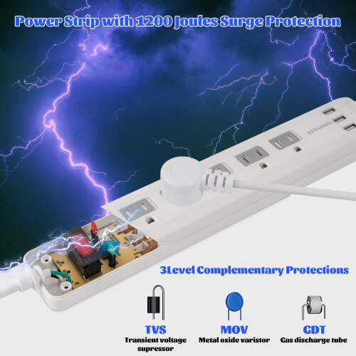Power Strip Surge Protector 5 AC Outlets 3 USB 5 Ft 1