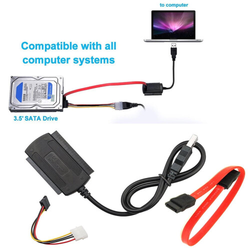 jixopn Καλώδιο σκληρού δίσκου USB2.0 σε SATA PATA IDE για 2.5 3.5 ίντσες με τροφοδοτικό 2