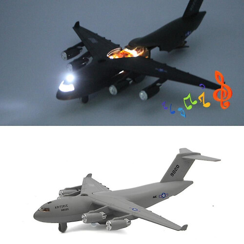 (Grey) 1/32 C17 Transport Plane Pull Back Music Led Model Table Decor Kids Toy Gift