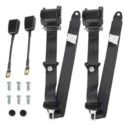 2 Set Universal 3pt Adjustable Retractable Lap Suitable compatible with Modification Belts Kit (Black)