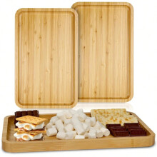 Plateau de service rectangulaire en bambou pour table de fête et foyer extérieur, 23-36 cm