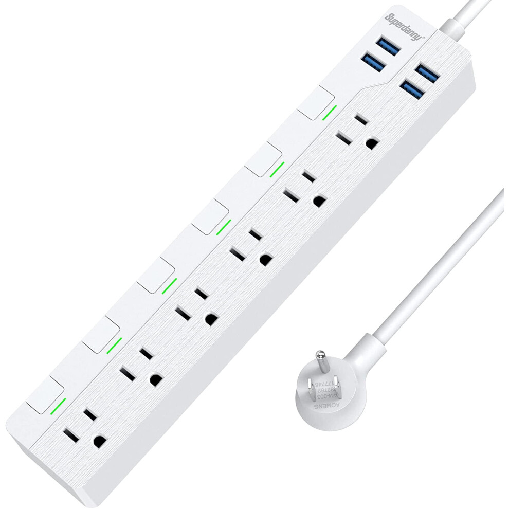 Usb Surge Protector Power Strip With Switches 6.5 Ft 917087635707