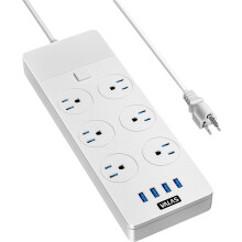 Surge Protector Power Strip with USB 6 Outlets 6 Ft Flat