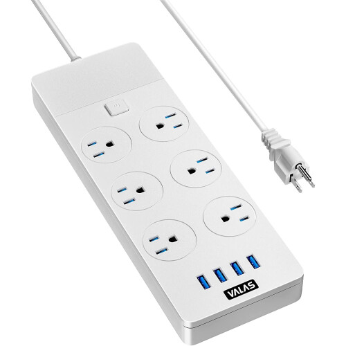 Surge Protector Power Strip with USB 6 Outlets 6 Ft Flat