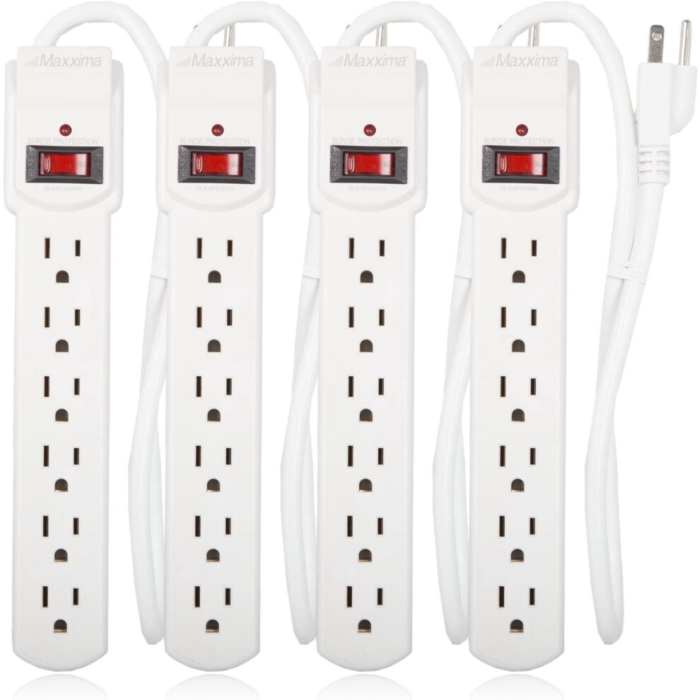 Power Strip Surge Protector 300J 6 Outlet 2Ft Cord With White/Red 917087635288