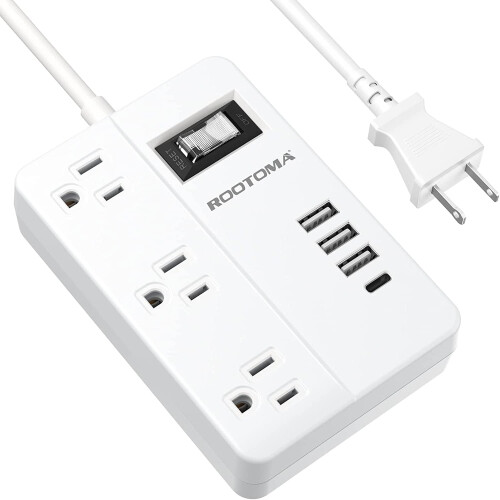 USB-C power strip with 4 USB ports and 3 AC outlets