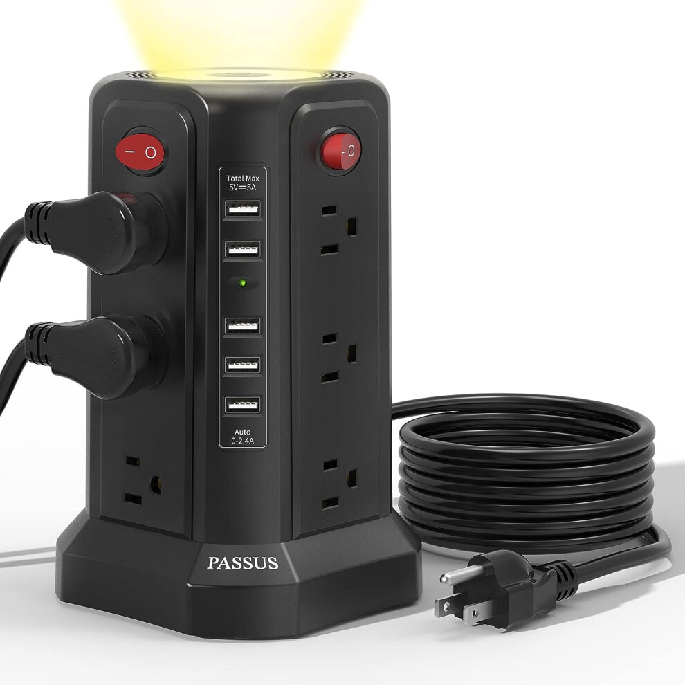 Power Strip Tower With 12 Ac Outlets And 5 Usb Ports, 10Ft Light 917087637107