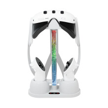Ladestation für Meta Quest 3, RGB-beleuchtete Ladestation mit Aufbewahrungsständer und Schnellladefunktion für VR-Headset und Controller,