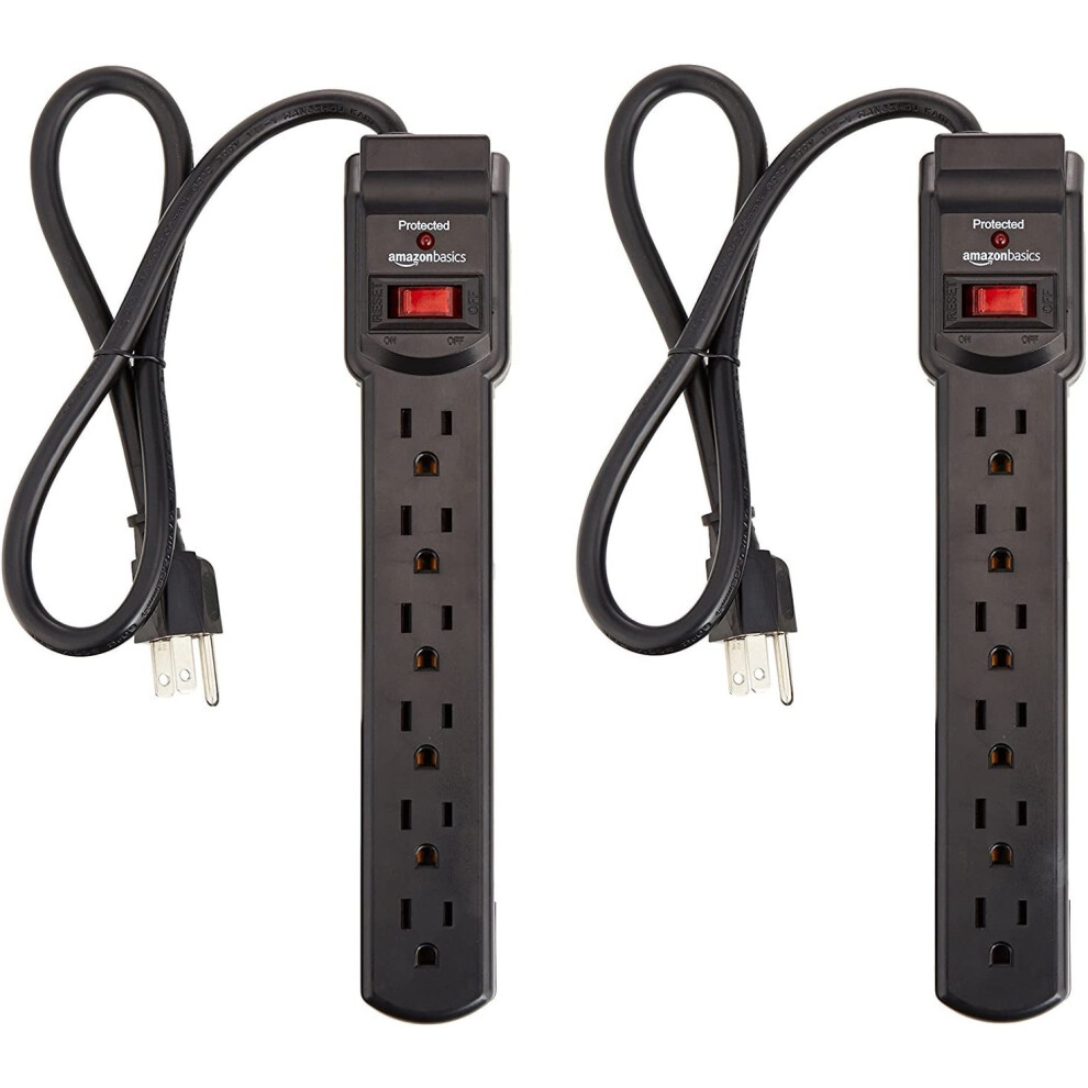 Surge Protector Power Strip 6 Outlet 200J 2Ft 2 Pack Black 917087636667