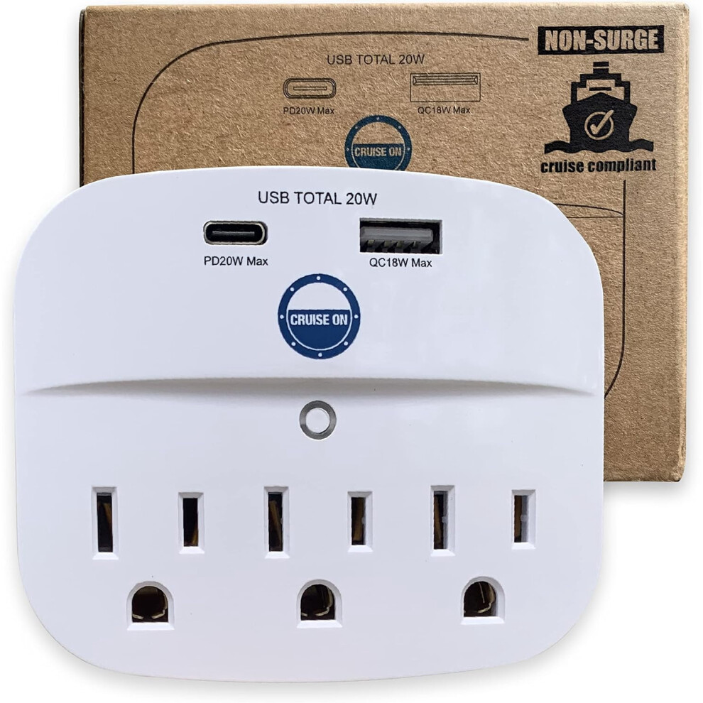 Power Strip With Usb-C Usb And 3 Outlets For Cruises 917087636940