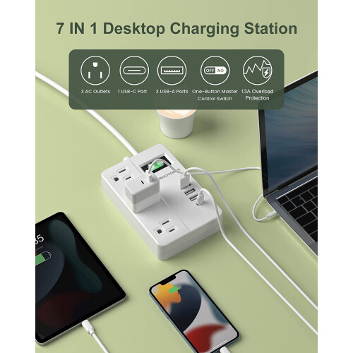 USB-C power strip with 4 USB ports and 3 AC outlets 2