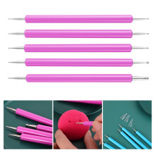 Hesroicy Juego de 5 bolígrafos para decoración de uñas, agarre suave y cómodo, herramientas de doble punta de acero inoxidable para uñas con