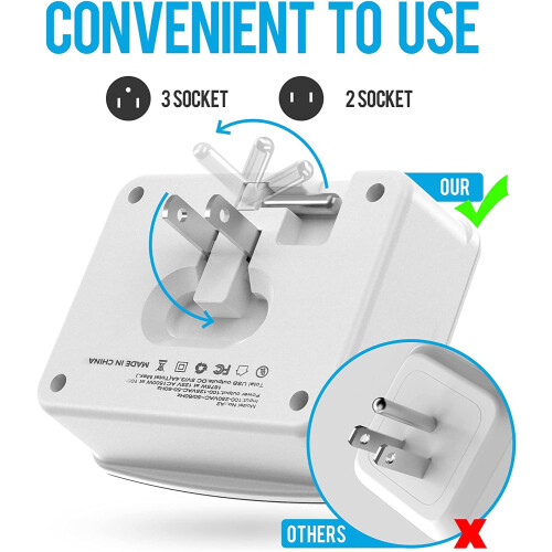 Cruise power strip foldable non-surge 2-pack with USB-C 1