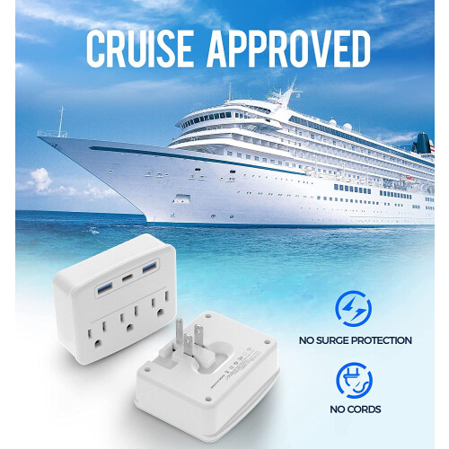 Cruise power strip foldable non-surge 2-pack with USB-C 2