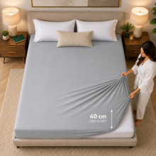 (Silver, King) Extra Deep 40cm Fitted Sheet Mattress Bed Elastic Sheets OR Pillowcases