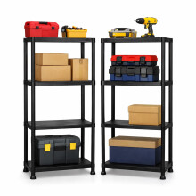 2x Oypla 4 Tier Black Plastic Heavy Duty Shelving Racking Storage Unit