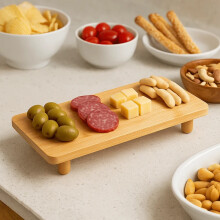 Plateau de service en bambou pour amuse-gueules, fruits et desserts, 24,5 x 15 cm, idéal pour les fêtes et le quotidien.